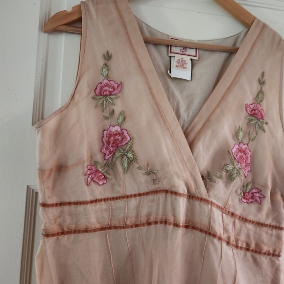 Vintage April Cornell Silk And Cotton Floral Embroidery Dress Medium - Picture 2 of 11